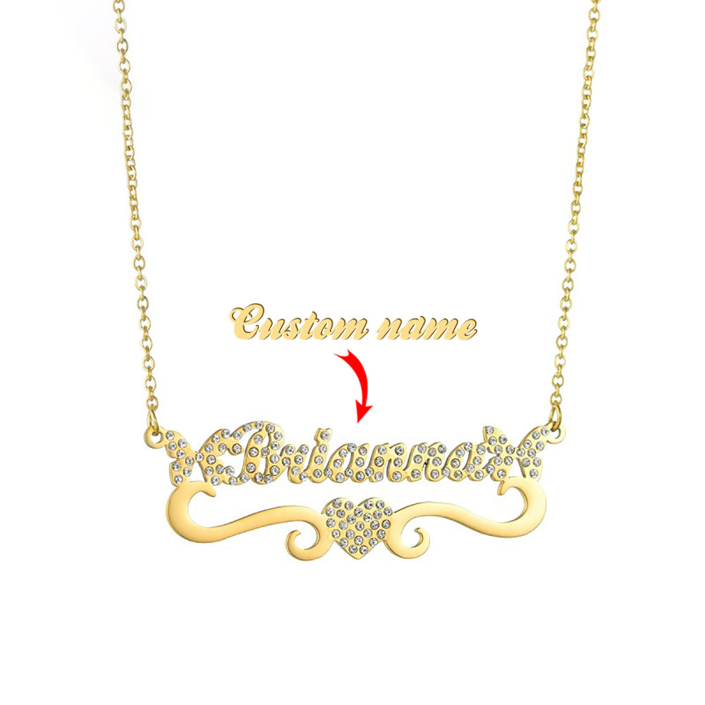 Custom Name Necklace Heart Shape & Butterfly Rhinestone Clavicle Chain