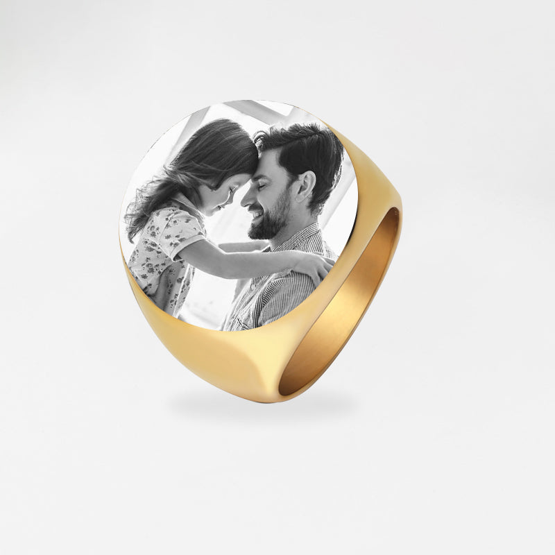 Custom Signet Ring Customized Ring Engraved with Photo Gold Signet Ring