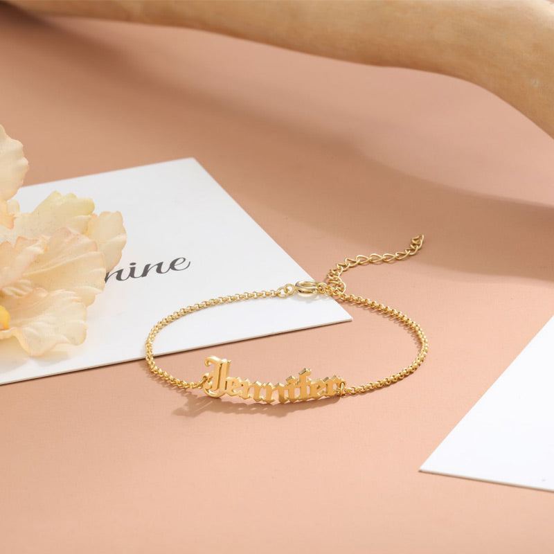 Jennifer Custom Name Bracelet Solid Gold Name Bracelet Rose Gold Bracelet