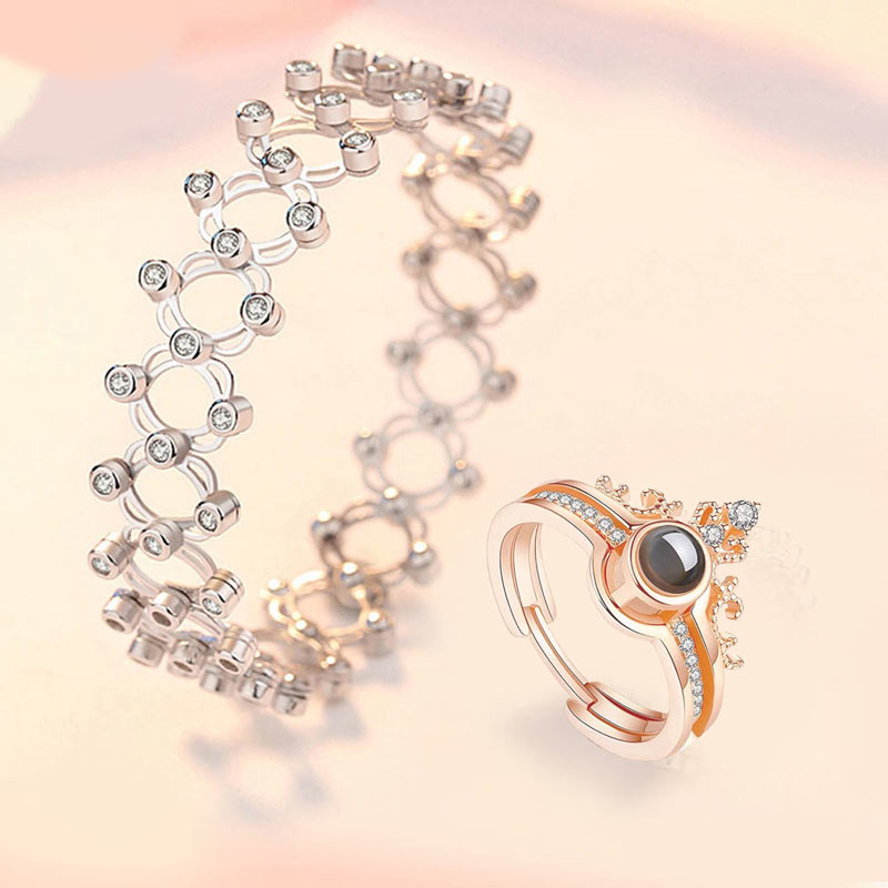 Custom Photo Nano Engraving Ring Tiara Retractable Bracelet Magical Cube Jewelry Box Set Gift Combo