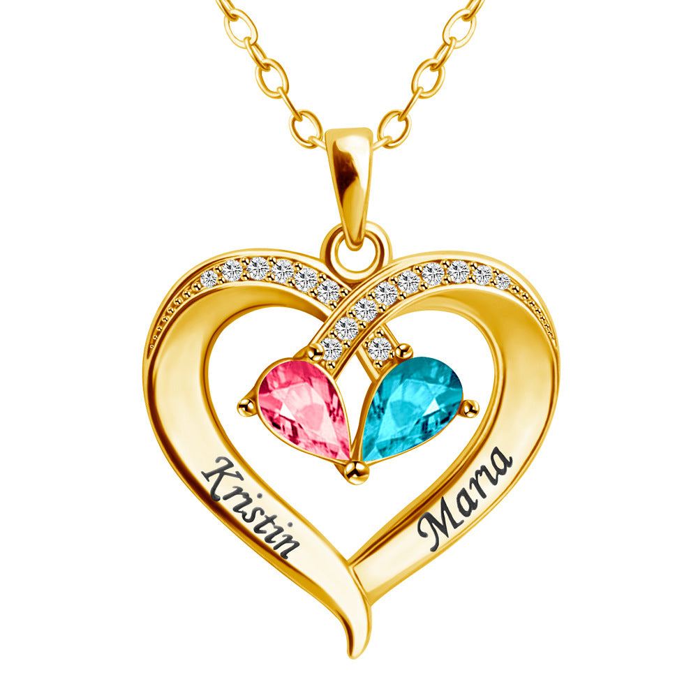 Customized Two-Tone Birthstone Necklace Personalized Peach Heart Necklace