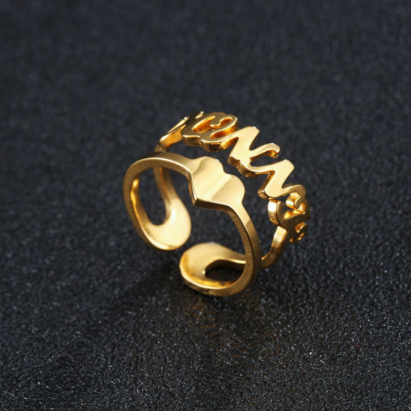 Dual-Layer Name Ring Custom Name Ring Name & Heart Ring Custom Gold Ring