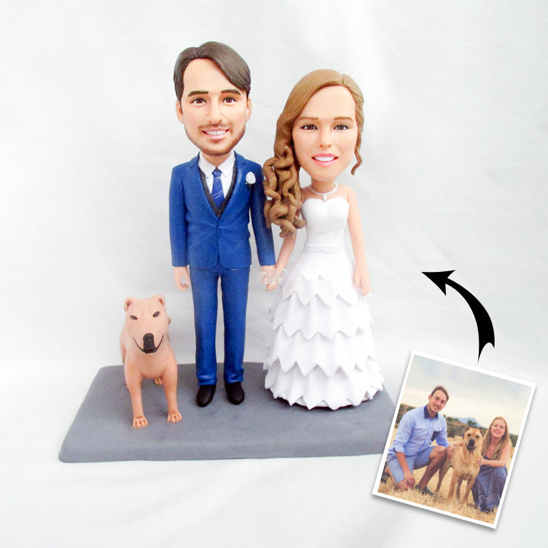 Custom Couple & Pet Polymer Clay Figurines Personalized Bobblehead Clay Family Statuettes