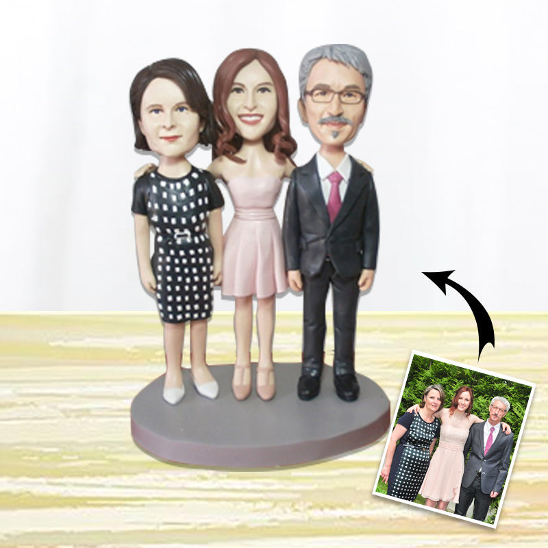 Custom Family of 3 Polymer Clay Figurines Personalized Bobblehead Clay Human Statuettes