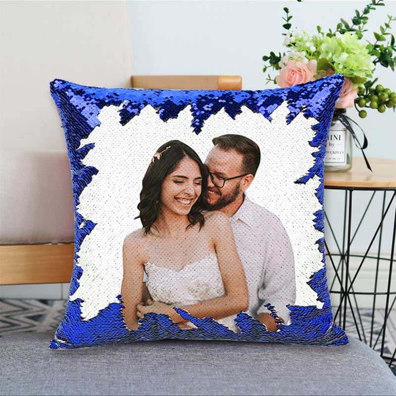 Custom Photo Magical Sequins Pillowcase Shinny Sequins Personalized Gift Throw Pillow Case