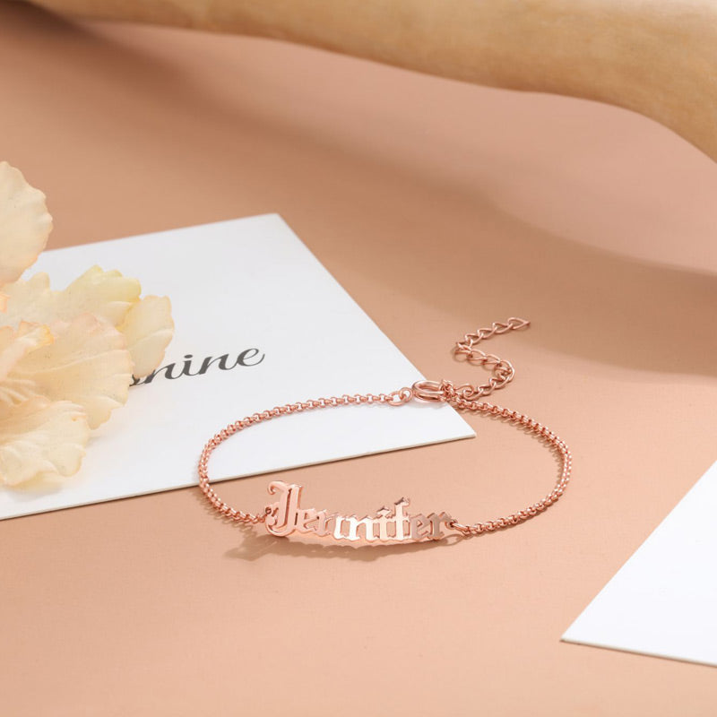 Jennifer Custom Name Bracelet Solid Gold Name Bracelet Rose Gold Bracelet