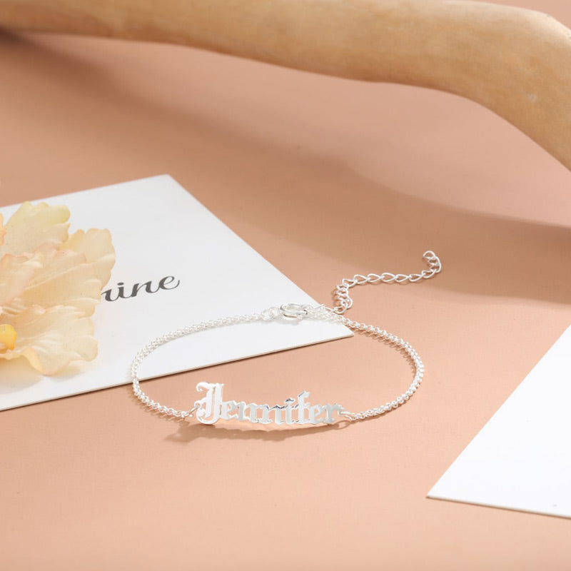 Jennifer Custom Name Bracelet Solid Gold Name Bracelet Rose Gold Bracelet