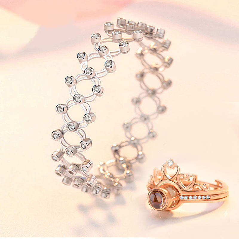 Custom Photo Nano Engraving Ring Hearts Retractable Bracelet Magical Cube Jewelry Box Set Gift Combo