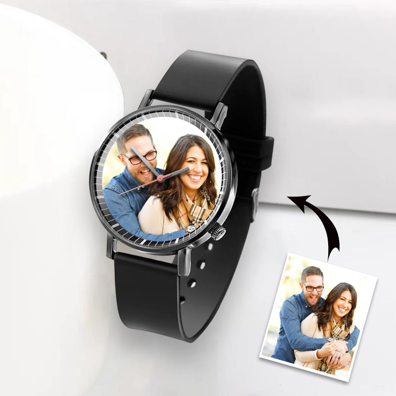 Custom Photo Black Quartz Watch Personalized Gift Photo Engraving Watch