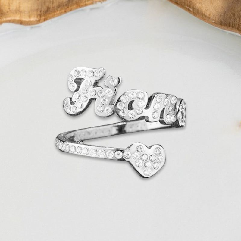 Custom Zircons Name Ring Personalized Heart Name Open Ring Custom Gemstone Rings